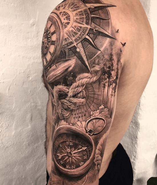 The Clock and Compass Half Sleeve